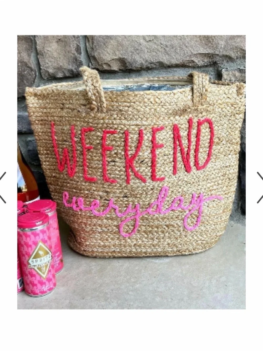 Mud Pie Natural Straw Tote with Pink & Coral Embroidery